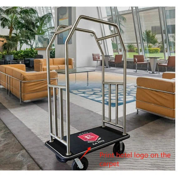 custom carpet logo onto hotel luggage trolley carts